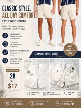 Goodfellow & Co Cream Flat Front Men's Shorts size 28